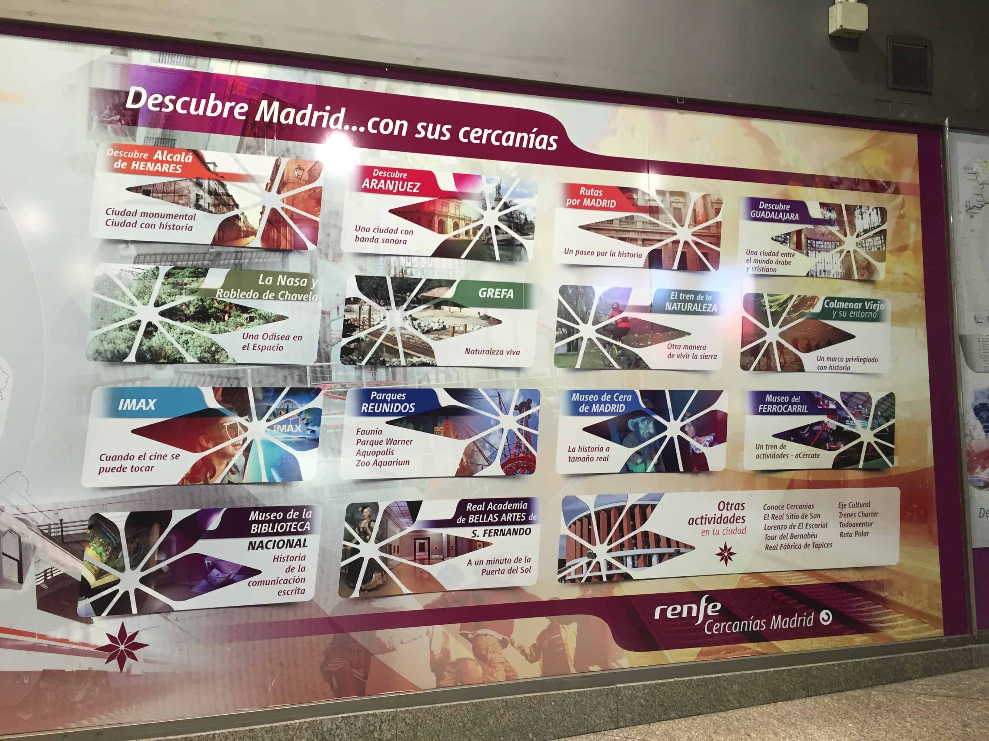 An information board at Atocha train station in Madrid, showcasing all the different points of interest that are waiting to be discovered via the Cercanias trains. Aside from café con leche, I really miss the transportation system in Madrid!
