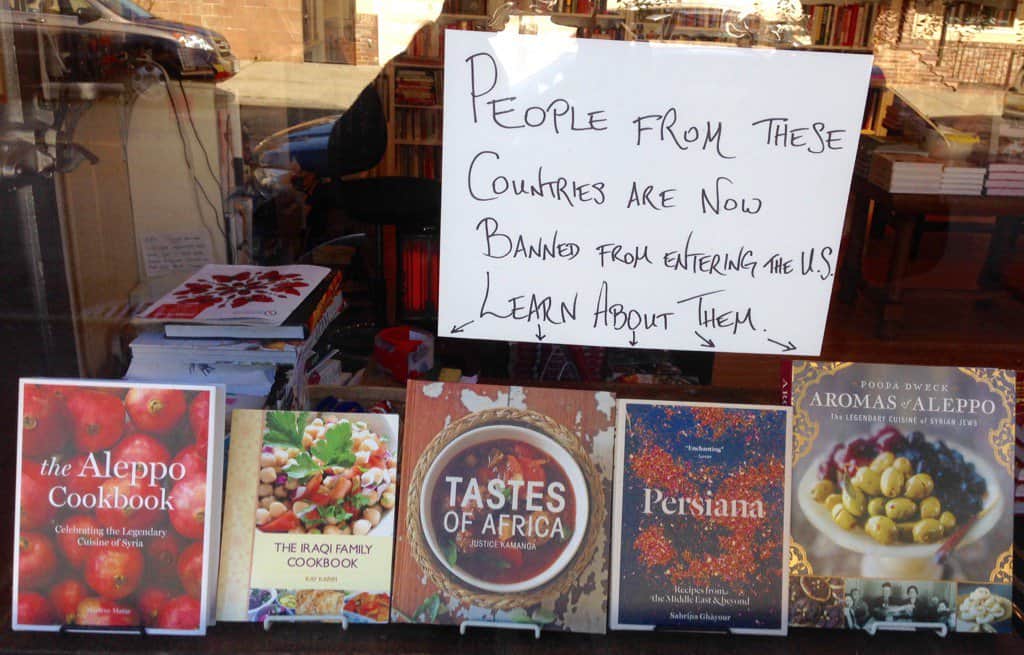 book display of cook books from Aleppo, Iraq, Africa, Persia.