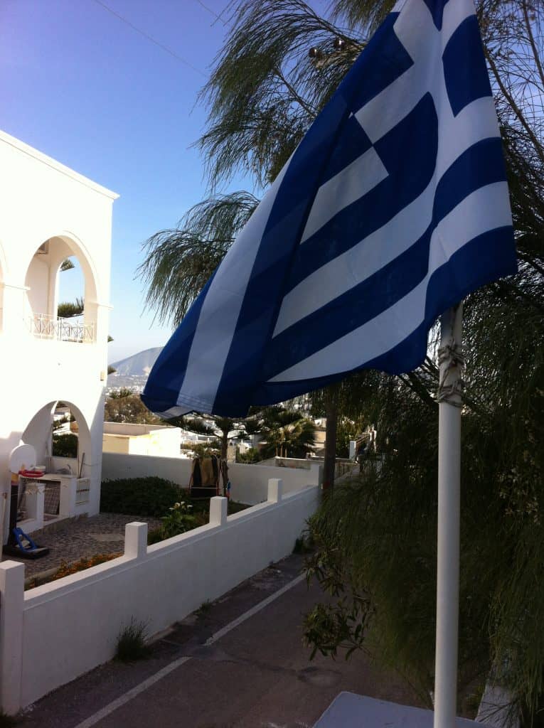 Greek flag waving in the air