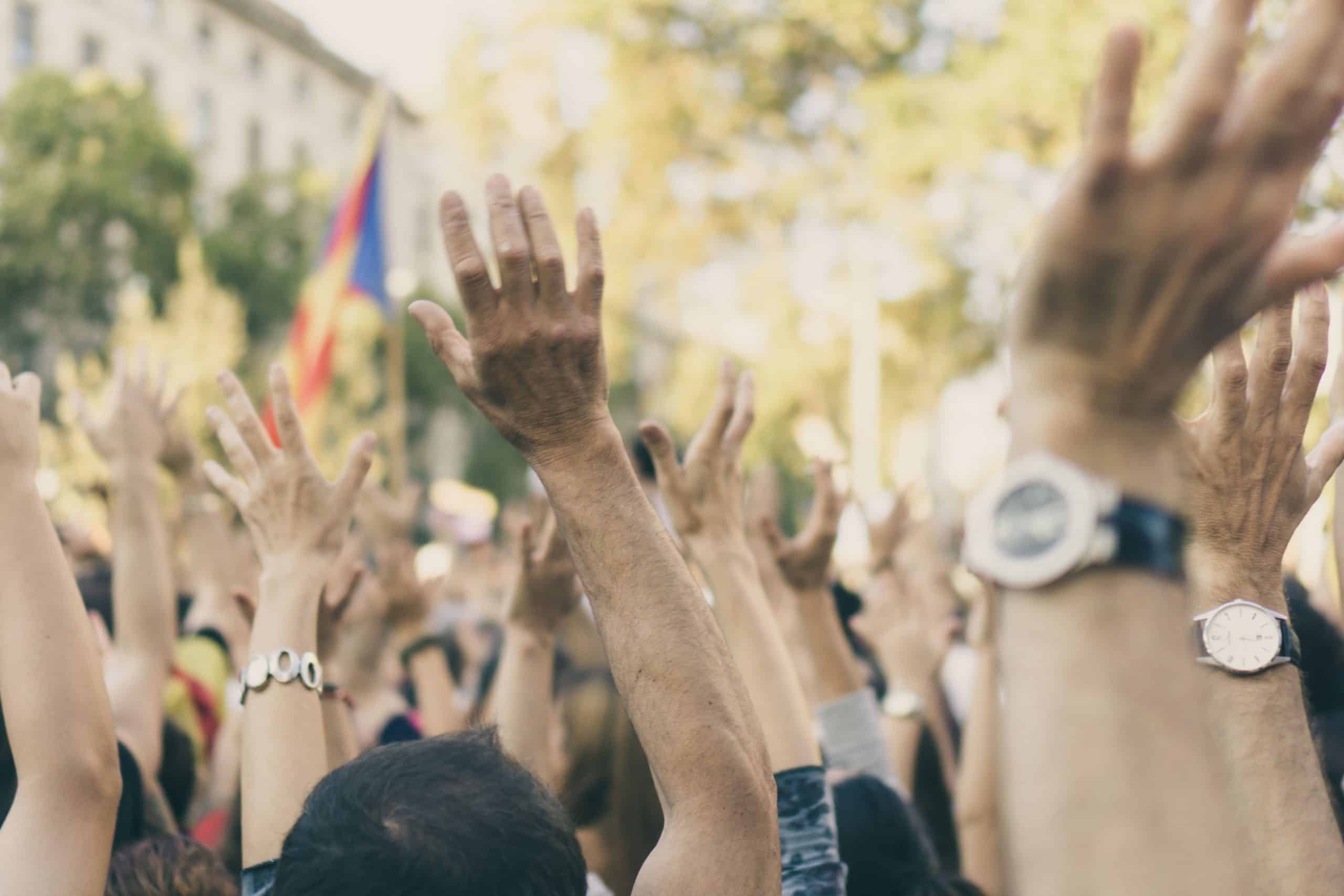 hands in the air during protest