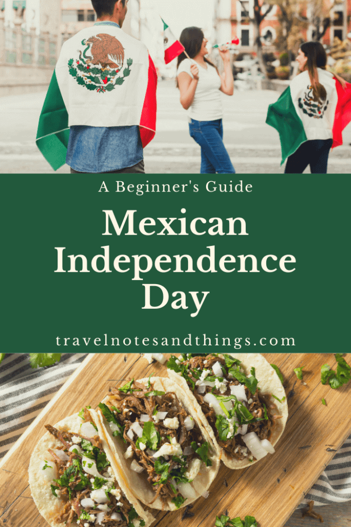 1 man and 2 women carrying the Mexican flag in the streets of Mexico. 3 tacos with cilantro and onion.