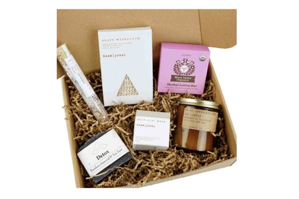 box of plastic-free self care pack for travel lovers 