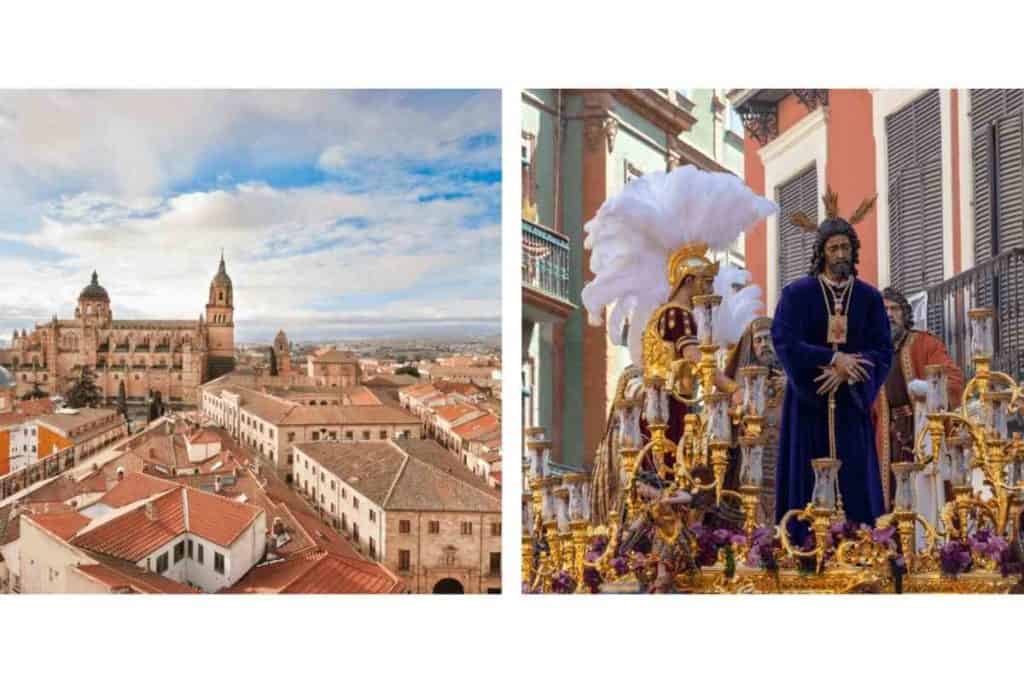 Religious processions around Salamanca, Spain during semana santa