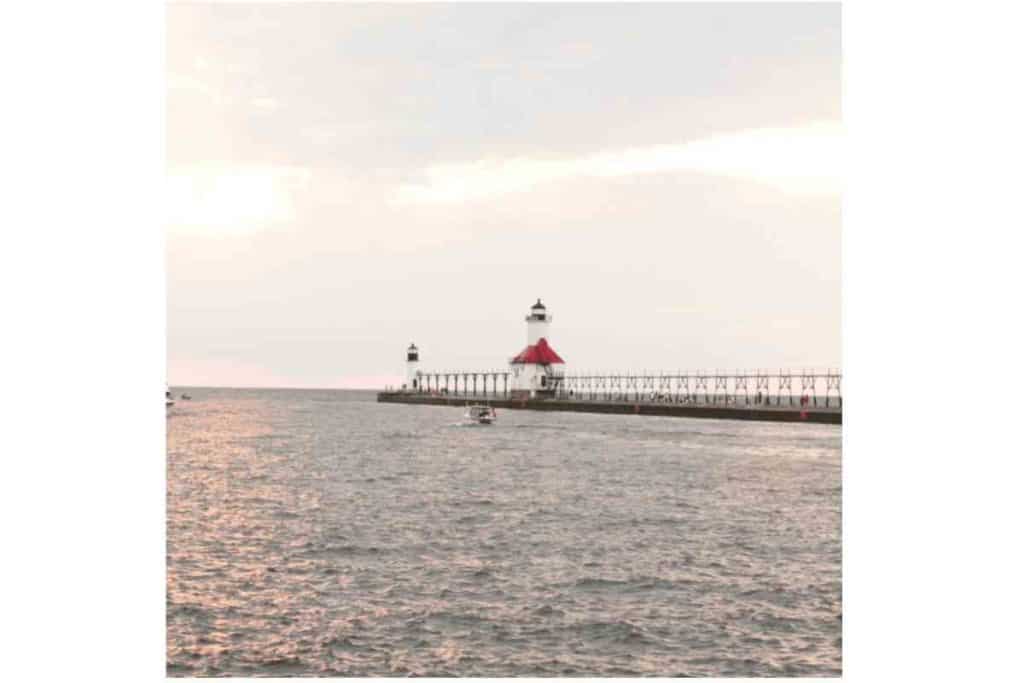 Lighthouse in St. Joseph, Michigan at sunset