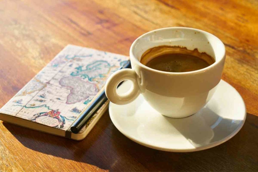 cup of coffee and a small notebook 