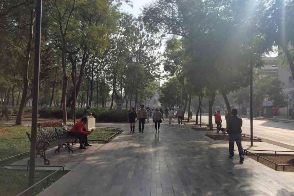 Alameda central park marble sidewalk and beautiful trees