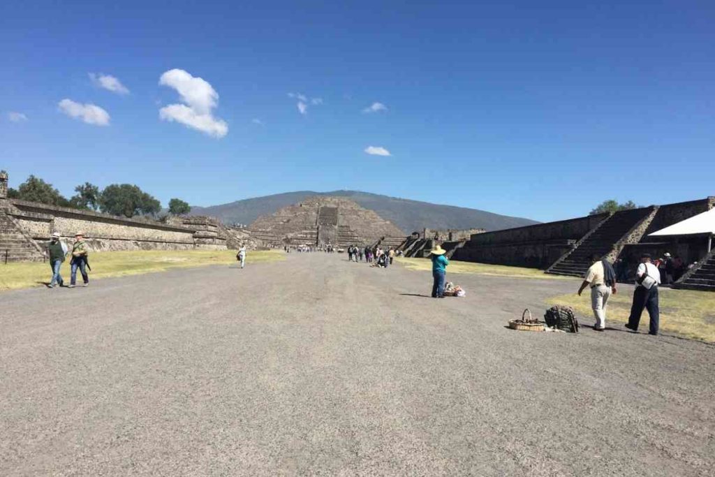 avenue of death with pyramid of the moon at the end in Teotihuacan in Mexico City