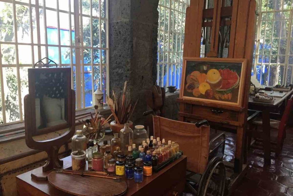 Frida Kahlo's pain studio inside La Casa Azul Frida Kahlo Museum in Coyoacan Mexico City