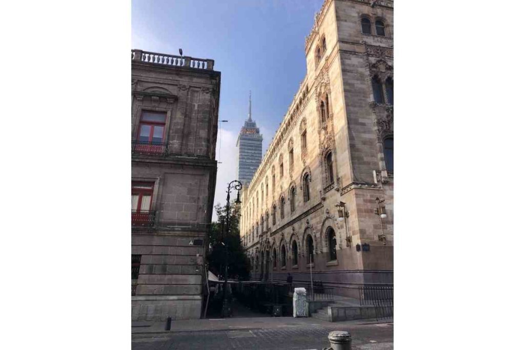 views of the torre latinoamericana from the historic center of Mexico City