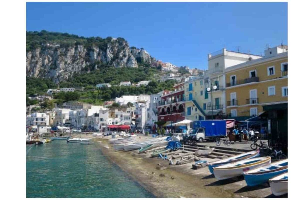 Capri, Italy boats and colorful buildings 