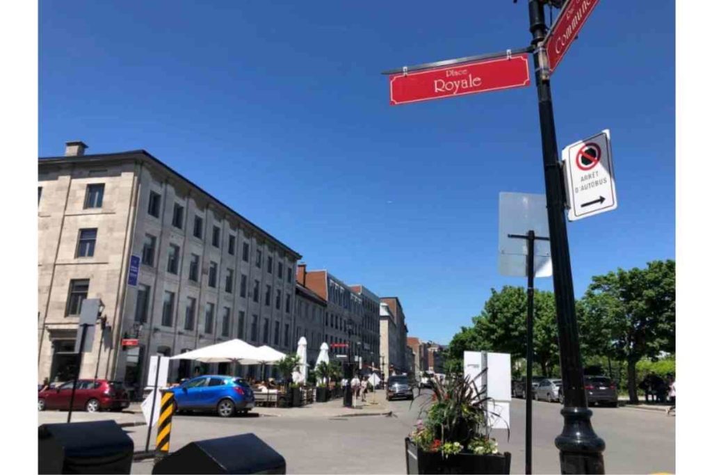 street signs in french in the historic old town montreal canada