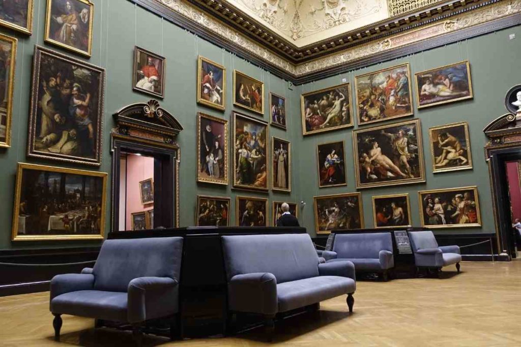museum gallery with different art portraits 