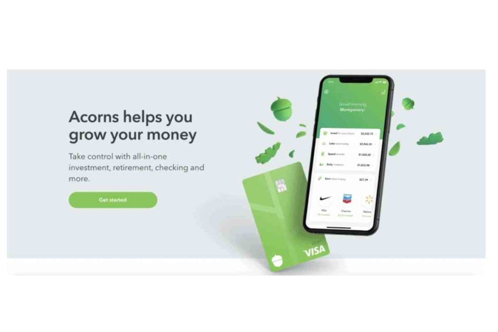 screen capture of Acorns investing app to help grow money for travel for students save to travel