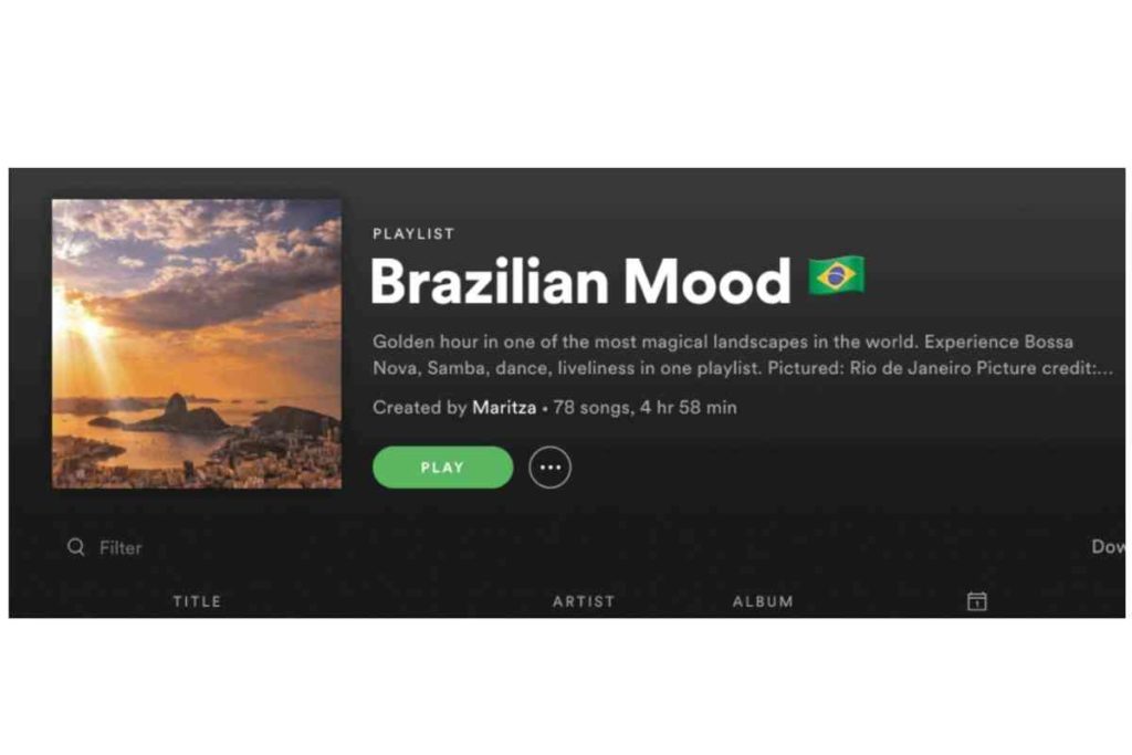 brazilian music playlist on spotify called "brazilian mood"