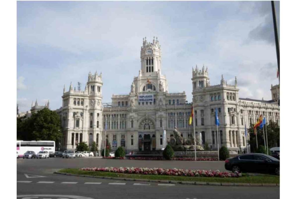 palace of communications by Cibeles statue in Madrid, Spain