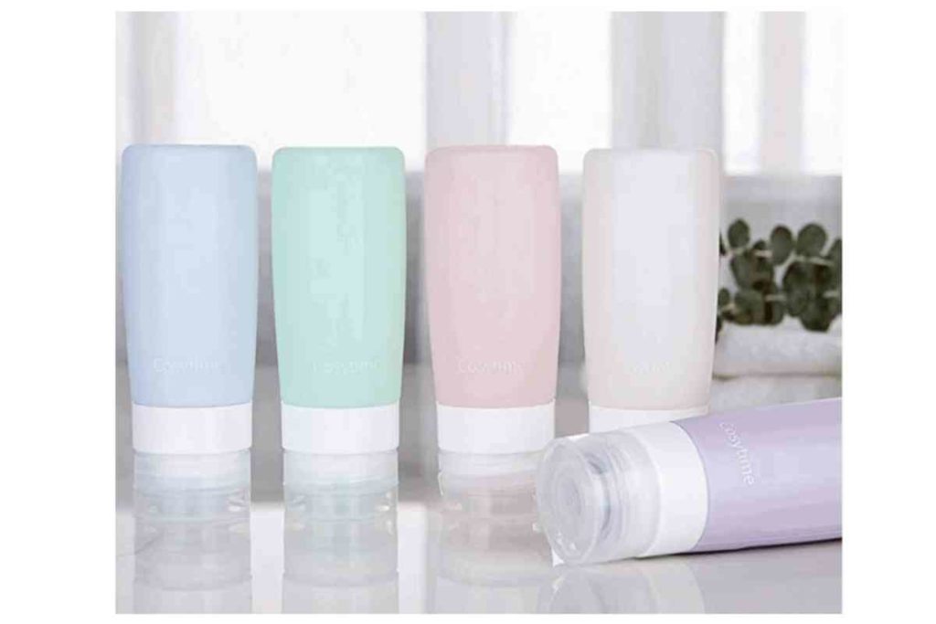 silicon multi-colored reusable bottles for shampoo, conditioner, body wash, and face wash for travel