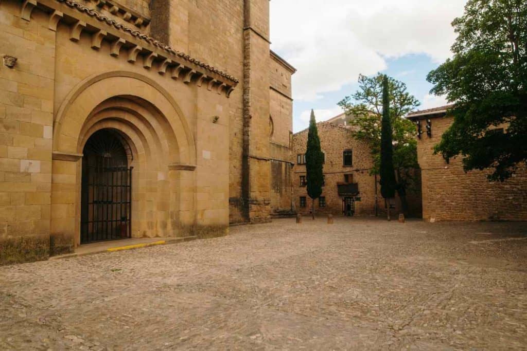 Medieval architecture of a church and buildings in La Rioja, Spain