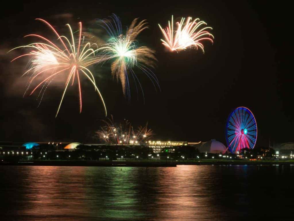 romantic fireworks display over Lake Michigan in Chicago on a romantic boat cruise